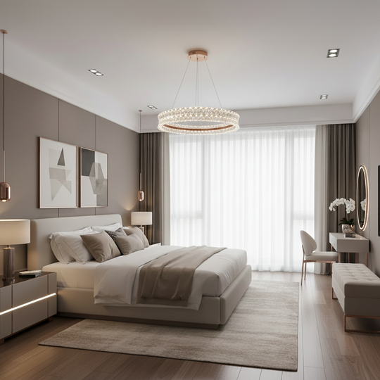 Lustre LED en cristal avec télécommande, 49 W, lumière chaude/neutre/froide, Φ40 cm, hauteur réglable, métal et cristal, doré