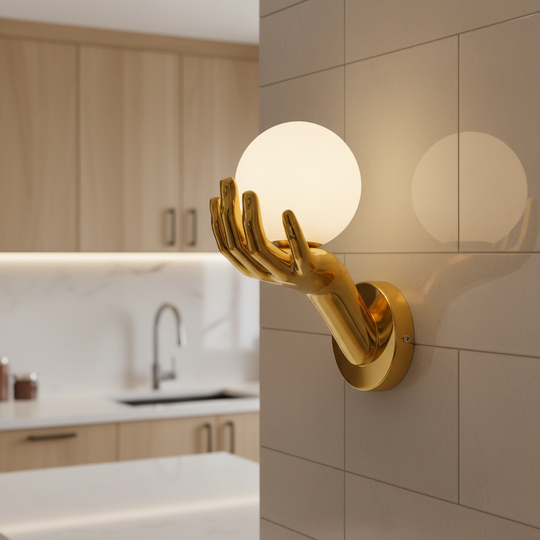 Applique décorative LED MANO, 15x30cm, 1xE27, Verre et Résine, Or