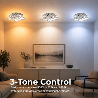 Lustre LED avec télécommande et cristal Alejandro RGB 88W, 5 Fleurs, Lumière Froide/Chaude/Neutre, Dimable, Chrome Brillant