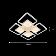 Lustre LED avec télécommande SUSAN 96W, 4 carrés, Lumière Froide/Chaude/Neutre, Dimmable, Blanc