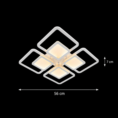 Lustre LED avec télécommande SUSAN 96W, 4 carrés, Lumière Froide/Chaude/Neutre, Dimmable, Blanc