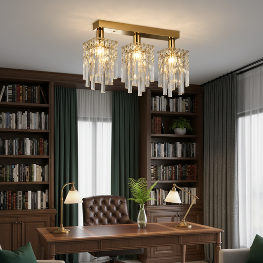 Lustre en cristal CC180/3GD, 3xE14, 35*6*9, IP20, or, cristal, fer, ampoules non incluses
