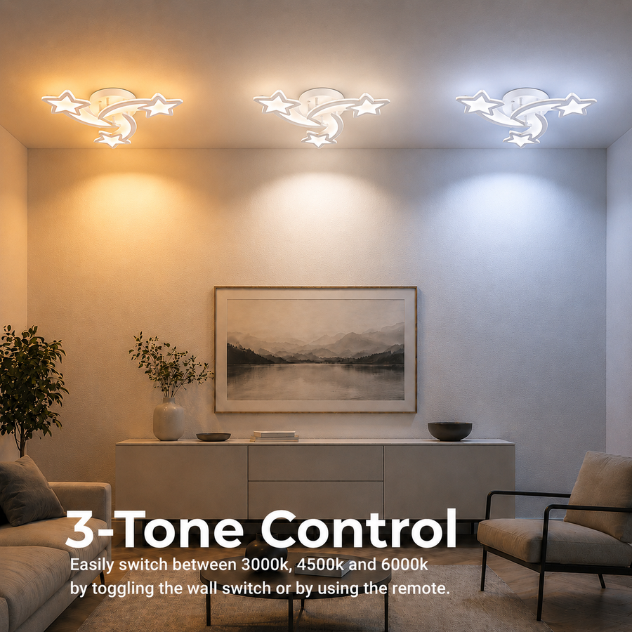 Lustre LED avec télécommande IPOMOEA 51W, 3 Étoiles, Lumière Froide/Chaude/Neutre, Dimmable, Blanc