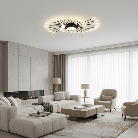 KALESA Grande Lustre LED, Lumière Neutre 4000K, 28W, Blanc, Métal et Acrylique
