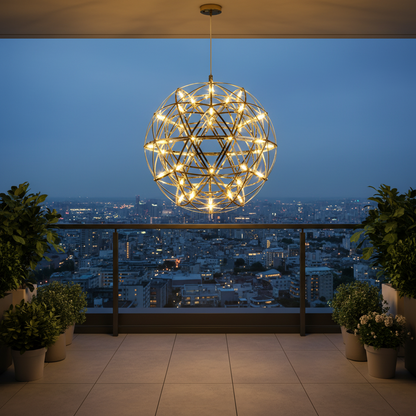 Lustre Crystal LED KILKENNY Culmino, 144 W, lumière neutre, diamètre 60 cm, doré