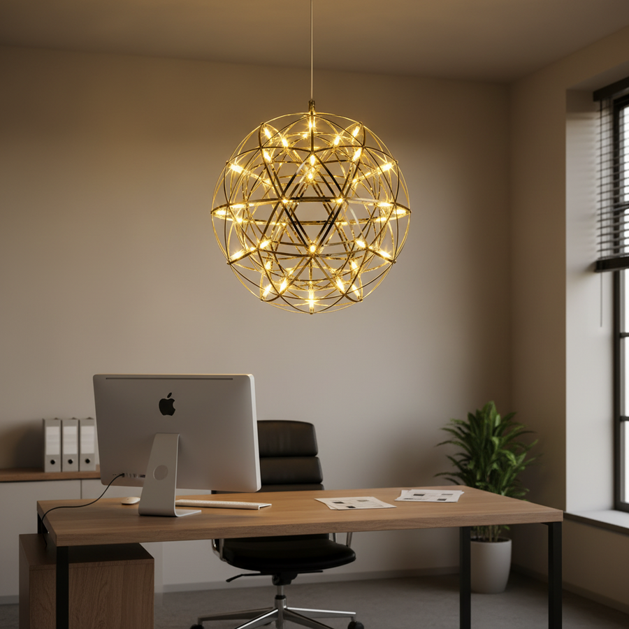 Lustre Crystal LED KILKENNY Culmino, 144 W, lumière neutre, diamètre 60 cm, doré