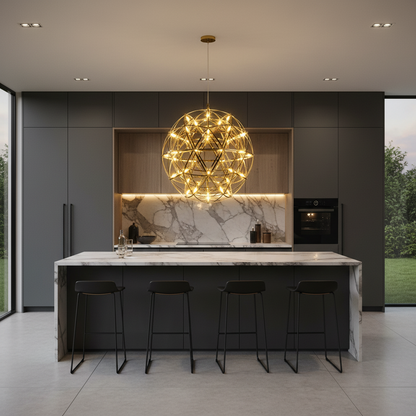 Lustre Crystal LED KILKENNY Culmino, 144 W, lumière neutre, diamètre 60 cm, doré