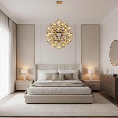 Lustre Crystal LED KILKENNY Culmino, 144 W, lumière neutre, diamètre 60 cm, doré