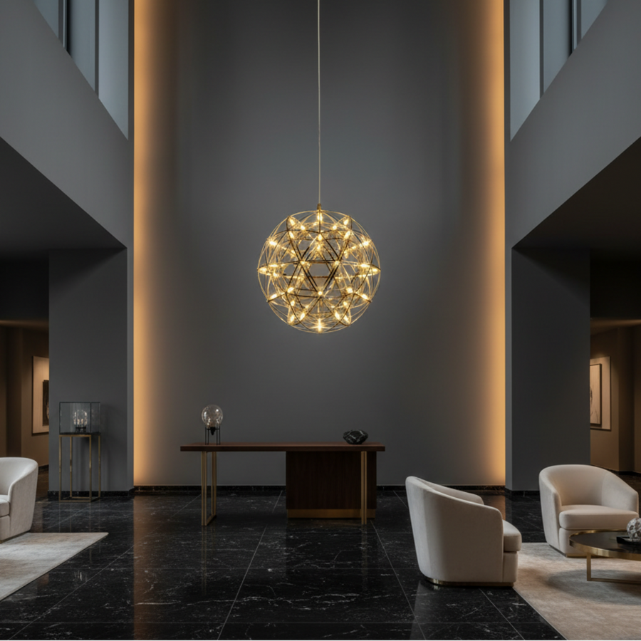 Lustre Crystal LED KILKENNY Culmino, 144 W, lumière neutre, diamètre 60 cm, doré