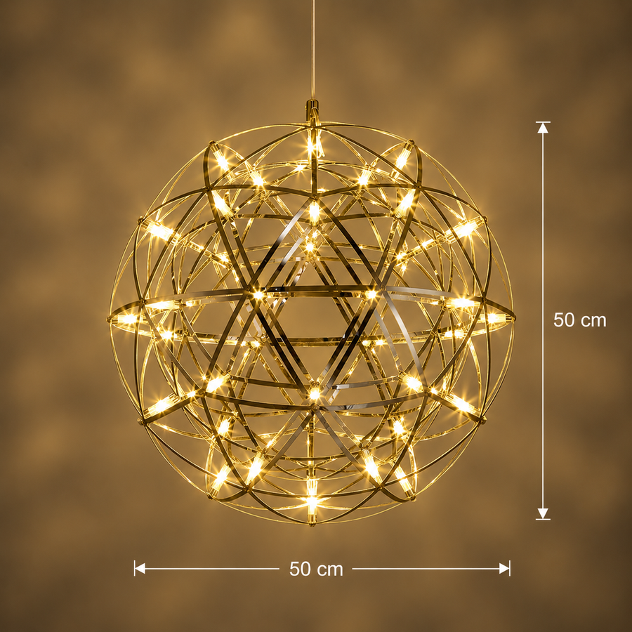 Lustre Crystal LED KILKENNY Culmino, 144 W, lumière neutre, diamètre 60 cm, doré