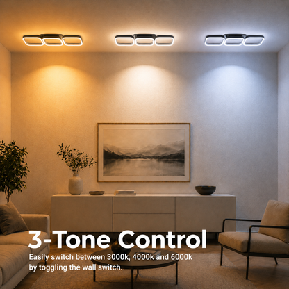 Lustre LED VERTEX 34W, 3 carrés, Linéaire, Lumière Froid/Chaud/Neutre, Noir