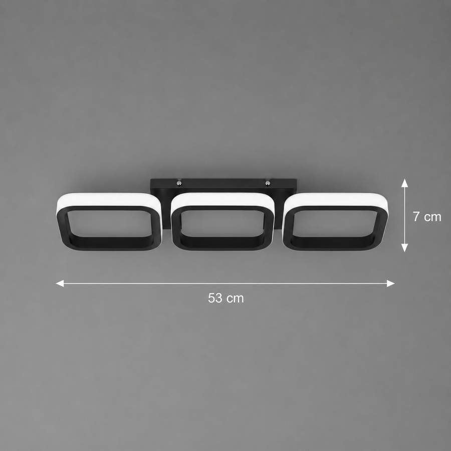 Lustre LED VERTEX 34W, 3 carrés, Linéaire, Lumière Froid/Chaud/Neutre, Noir