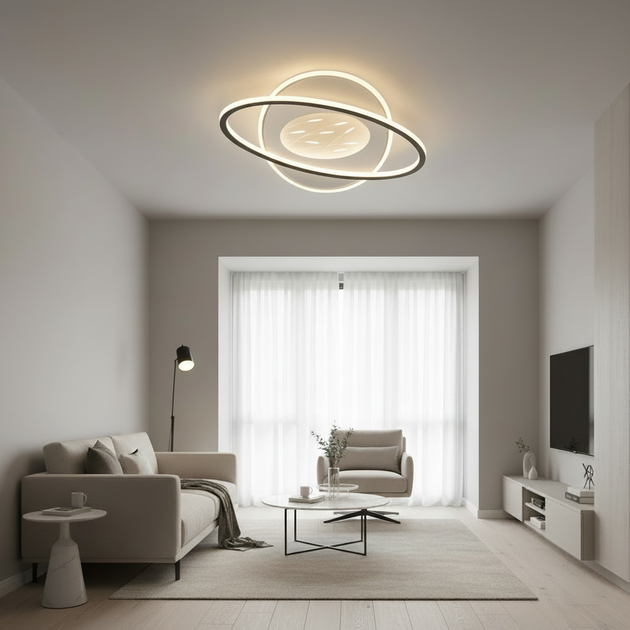 Lustre LED avec télécommande VOLTA 125W, Ovale, Lumière Froide/Chaude/Neutre, Dimmable, Noir