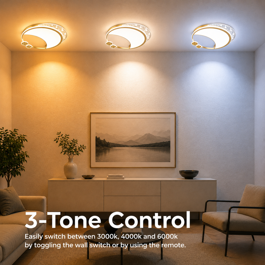 Lustre LED Marco avec télécommande, 51 W, variable, doré, métal, acrylique et verre, 3000K/4000K/6000K