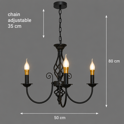 ANJOUX Lustre Elégance, 3xE14, diamètre 50 cm, noir, hauteur réglable, métal