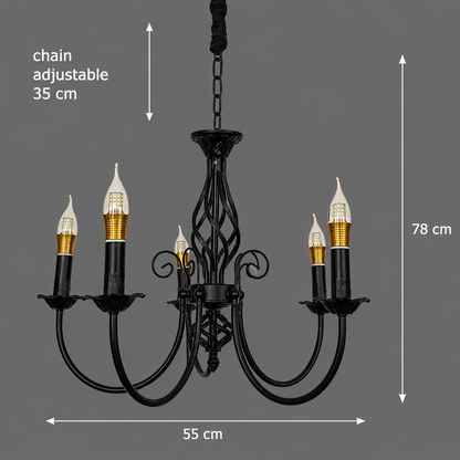 Lustre Perla, 5xE14, 49x37cm, Noir, Hauteur réglable