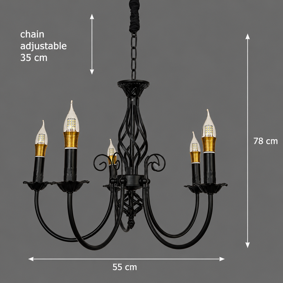 Lustre Perla, 5xE14, 49x37cm, Noir, Hauteur réglable