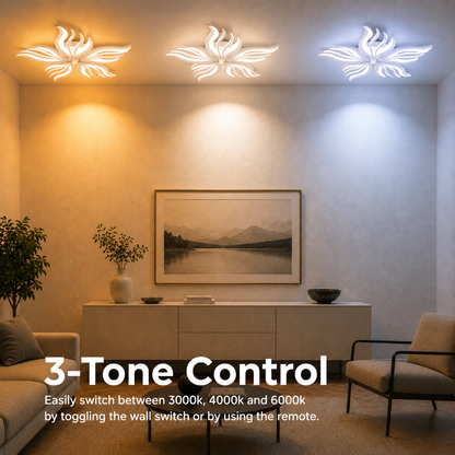 Lustre LED avec télécommande SAKURA 60W, 5 pétales, Lumière froide/chaude/neutre, Dimmable, Blanc