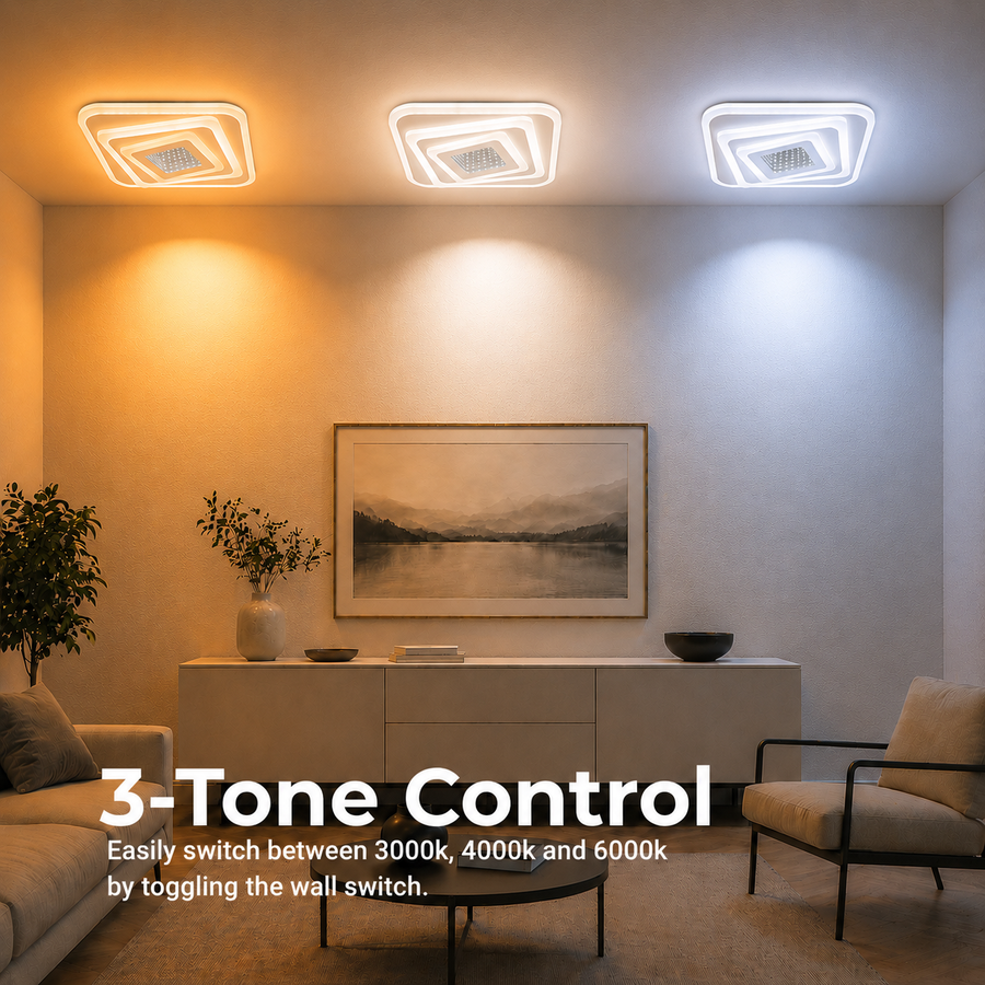 Lustre LED NEXA 3D 46W, Carré, Lumière Froide/Chaude/Neutre, Blanc