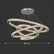 Lustre lumineux LED PRISM, cristal et métal, 210W, 4 cercles, intensité variable, lumière froide/chaude/neutre, éclairage luxueux
