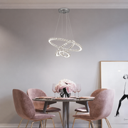 Lustre LED suspendu avec télécommande et cristal PRISM LUMINIS 78,3W, 3 Cercles, Lumière Froid/Chaud/Neutre, Dimmable, Argent, Hauteur Réglable