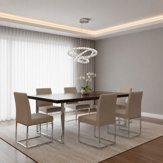 Lustre LED suspendu avec télécommande et cristal PRISM LUMINIS 78,3W, 3 Cercles, Lumière Froid/Chaud/Neutre, Dimmable, Argent, Hauteur Réglable