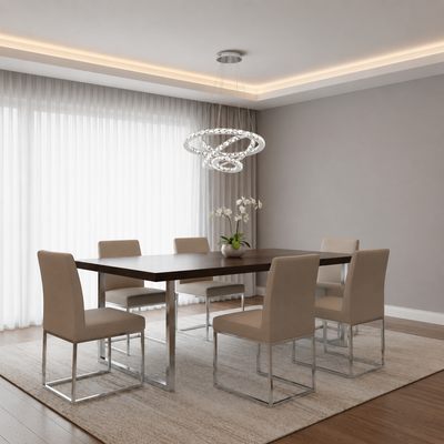 Lustre LED suspendu avec télécommande et cristal PRISM LUMINIS 78,3W, 3 Cercles, Lumière Froid/Chaud/Neutre, Dimmable, Argent, Hauteur Réglable