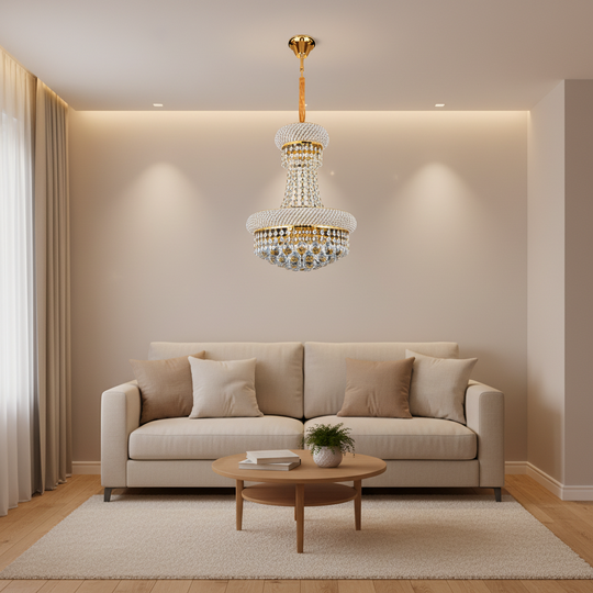 NUVOLA Elegenza Lustre en Cristal, 12xE14, D50 cm, Or, Hauteur réglable, Métal et Cristal