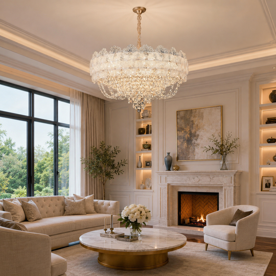 Lustre en cristal CROWN Elegance 9xE14, diamètre 50 cm, hauteur 41 cm, or brillant, hauteur réglable, design élégant Lustre en cristal Default Title Alessandro Design