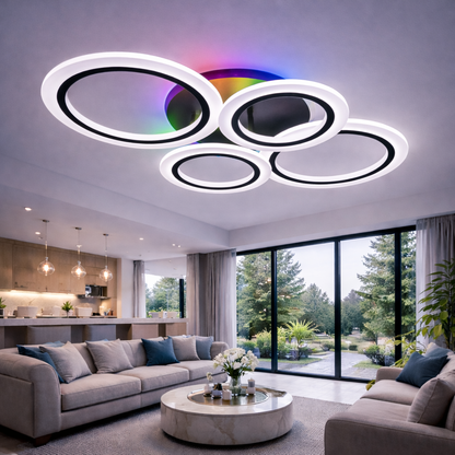 Lustre LED avec télécommande BETTY 44W, 4 Cercles, Lumière Froide/Chaude/Neutre, Dimmable, Noir