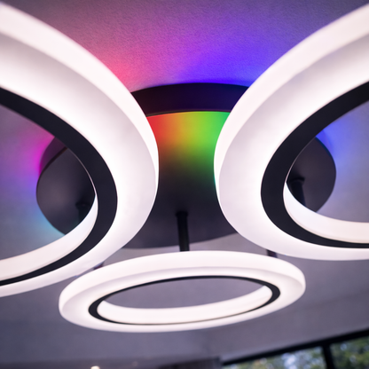 Lustre LED avec télécommande BETTY 44W, 4 Cercles, Lumière Froide/Chaude/Neutre, Dimmable, Noir