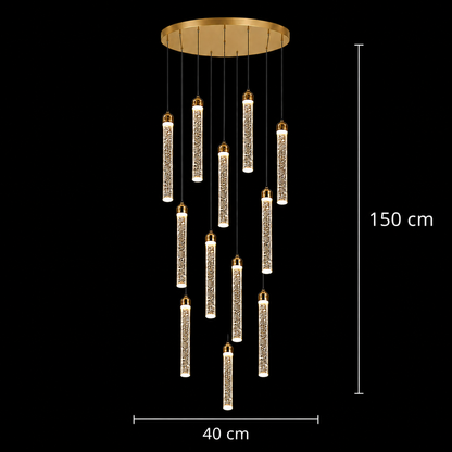 Lustre LED suspendu en cristal, Justinien, diamètre 60 cm, hauteur réglable, doré, métal et cristal
