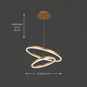 Lustre LED suspendu avec télécommande CHRISTINE, 41W, 2 Cercles, Lumière Froid/Chaude/Neutre, Dimmable, Or Brillant, Hauteur Réglable