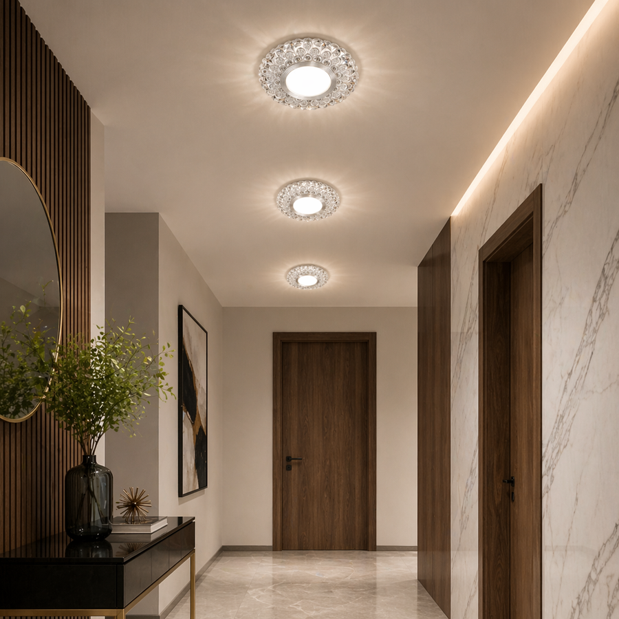 Spot LED ORBITA, 5W, Rotund, Lumina Rece + RGB, Alb, Rasina si Sticla