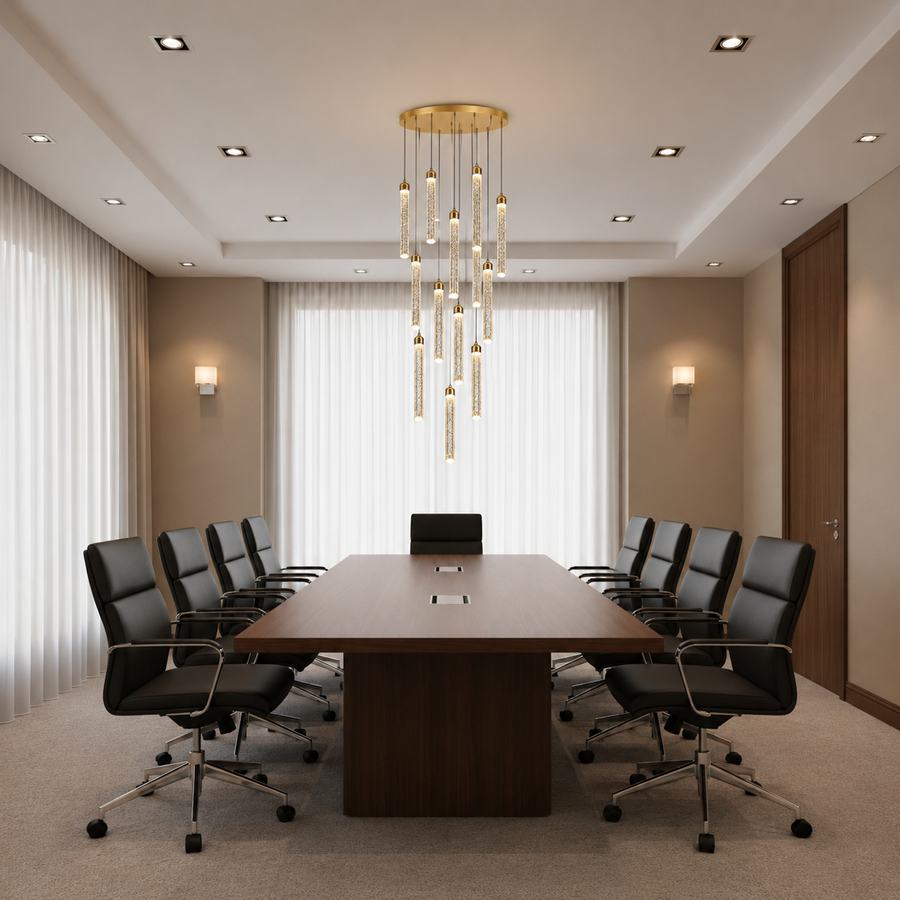 Lustre LED suspendu en cristal, Justinien, diamètre 60 cm, hauteur réglable, doré, métal et cristal