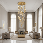 Lustre LED suspendu en cristal, Justinien, diamètre 60 cm, hauteur réglable, doré, métal et cristal