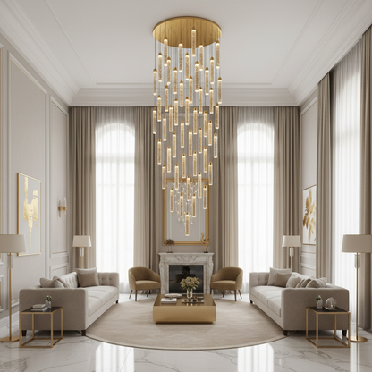 Lustre LED suspendu en cristal, Justinien, diamètre 60 cm, hauteur réglable, doré, métal et cristal