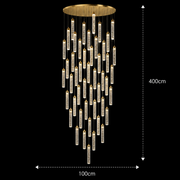 Lustre LED suspendu en cristal, Justinien, diamètre 60 cm, hauteur réglable, doré, métal et cristal