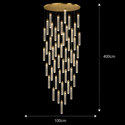 Lustre LED suspendu en cristal, Justinien, diamètre 60 cm, hauteur réglable, doré, métal et cristal