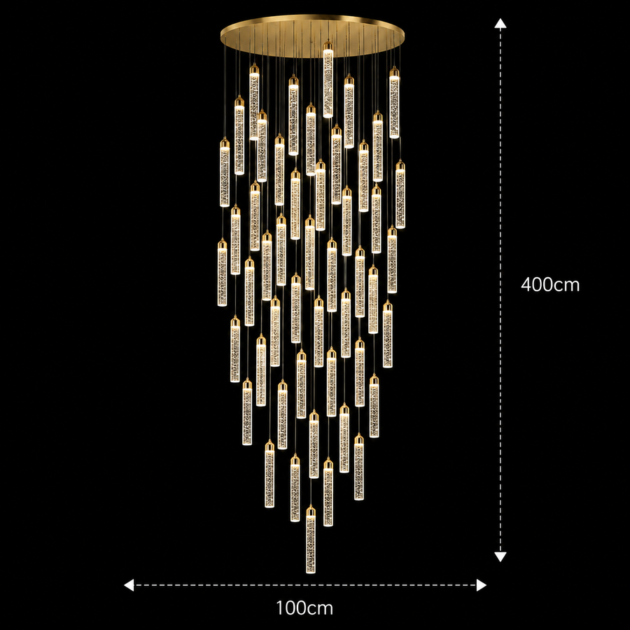Lustre LED suspendu en cristal, Justinien, diamètre 60 cm, hauteur réglable, doré, métal et cristal