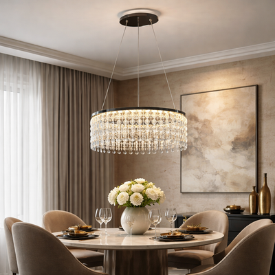 Lustre LED CC41003/400CH, diamètre 40 cm, hauteur 120 cm, IP20, lumière froide/neutre/chaude, variable, argent, cristal, acier