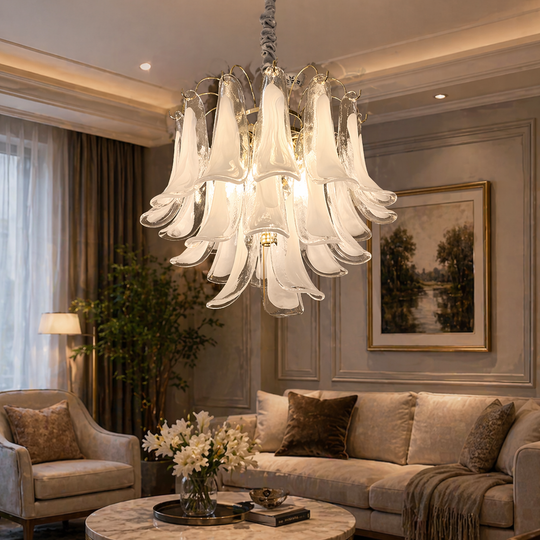 Lustre en cristal MURANO Eleganza 4xE14, D50 cm, blanc, hauteur réglable, lustres en métal et cristal par défaut titre Alessandro Design