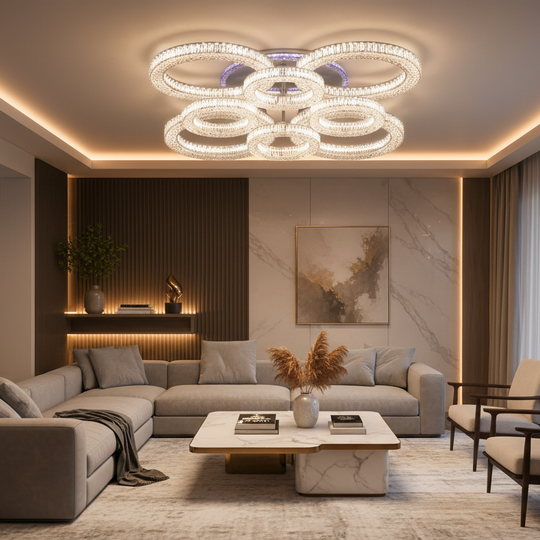 Lustre LED RONDA Regalis avec télécommande 141W, 8 cercles, lumière froide/chaude/neutre, variable, lustres LED blancs avec télécommande Titre par défaut Alessandro Design