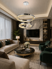 Lustre LED CC31212/60X40CH, diamètre 40+60 cm, hauteur 120 cm, IP20, lumière froide/neutre/chaude, variable, argent, cristal, acier