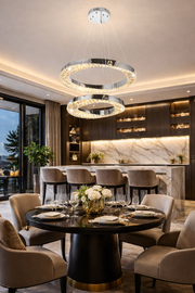 Lustre LED CC31212/60X40CH, diamètre 40+60 cm, hauteur 120 cm, IP20, lumière froide/neutre/chaude, variable, argent, cristal, acier