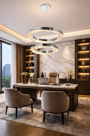 Lustre LED CC31212/60X40CH, diamètre 40+60 cm, hauteur 120 cm, IP20, lumière froide/neutre/chaude, variable, argent, cristal, acier