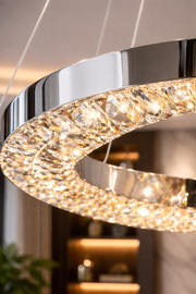 Lustre LED CC31212/60X40CH, diamètre 40+60 cm, hauteur 120 cm, IP20, lumière froide/neutre/chaude, variable, argent, cristal, acier