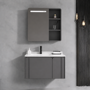 Set Mobilier ORIA pentru Baie, Latime 80cm, 3 Piese, Gri si Alb