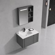 Set Mobilier ORIA pentru Baie, Latime 80cm, 3 Piese, Gri si Alb