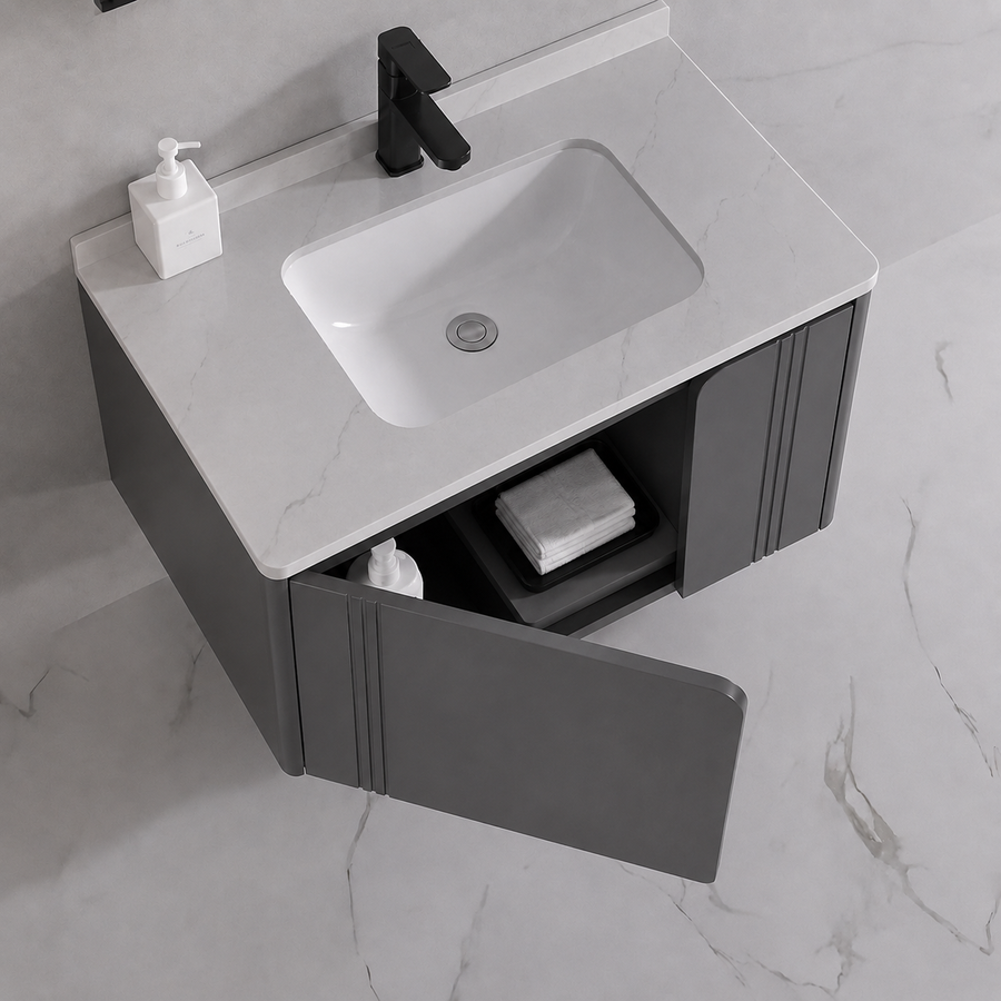 Set Mobilier ORIA pentru Baie, Latime 80cm, 3 Piese, Gri si Alb